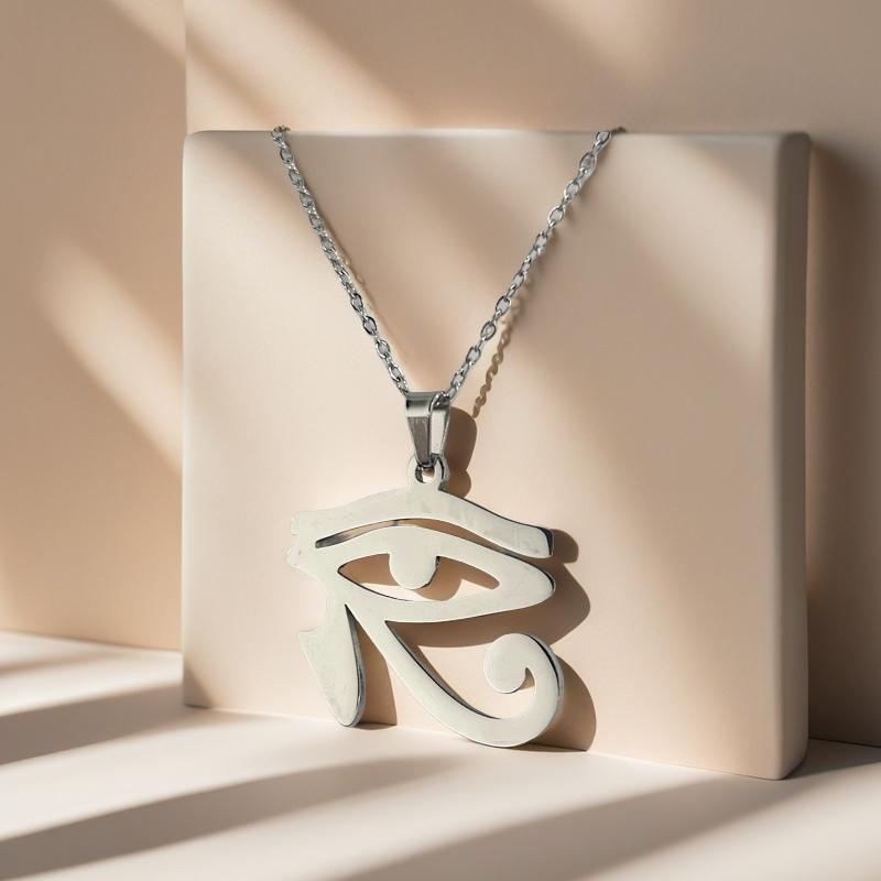 A stylish and simple style Egyptian god Horus Eye stainless steel chain pendant necklace suitable for both men and women