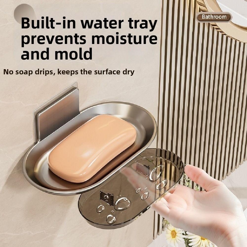 2Pcs Punch-Free Wall-mounted Soap Dish Self Adhesive Soap Dish Holder Soap Drain Box  Kitchen