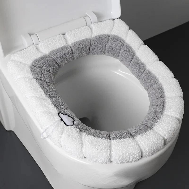 Universal Toilet Seat Cushion Thick Plush O-shaped Toilet Seat Toilet Cover with Handle Nordic Bathroom Accessories