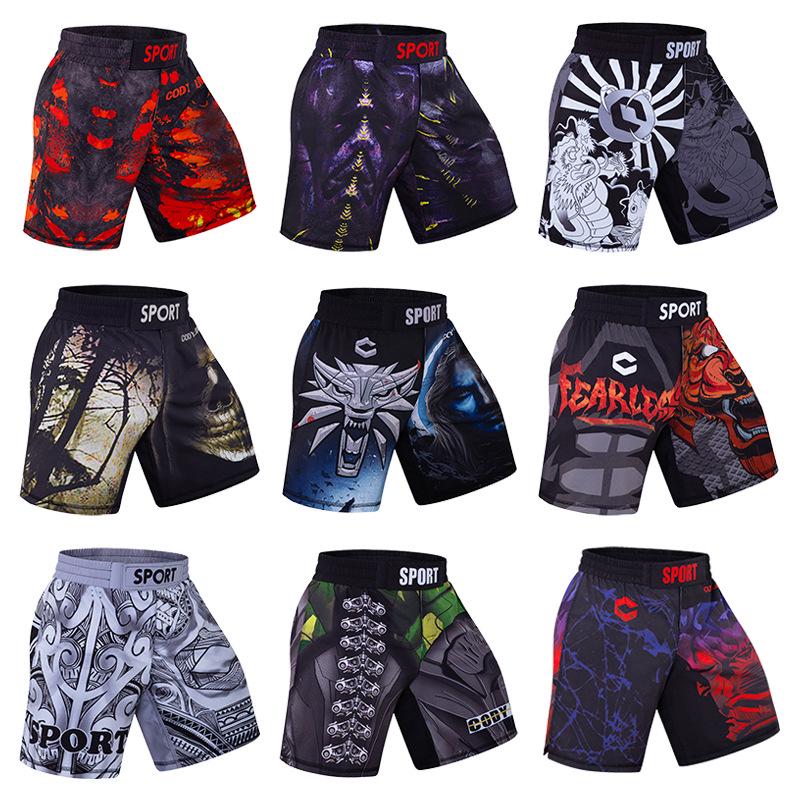 Men's Digital Print Fight Training Shorts for Gym, Jiu-Jitsu, and Sanda