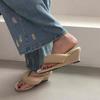 New Footwear Flock Women Wedges Slippers Flip Flops Fashion Round Toe Ladies Wedges Toe Clip High Heel Shoes Female Sandals