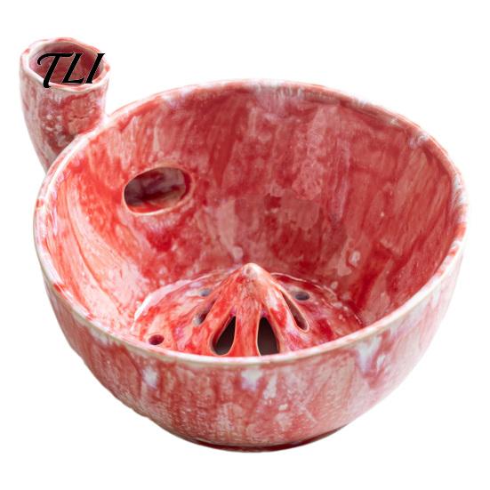 Ceramic Serving Plate Berry Washing Bowl with Drainage Holes, Multifunctional Fruit Blueberry Cleaning Basin Colander Basin, Swirl Design Vegetable