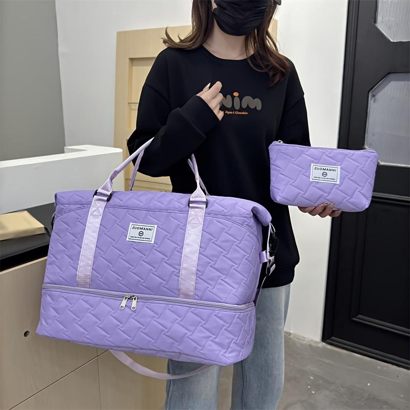 2pcs Set Large Capacity Travel Duffel Bag with Shoe Compartment and Cosmetic Pouch, Casual Nylon Gym Bag, Weekend Overnight Handbag
