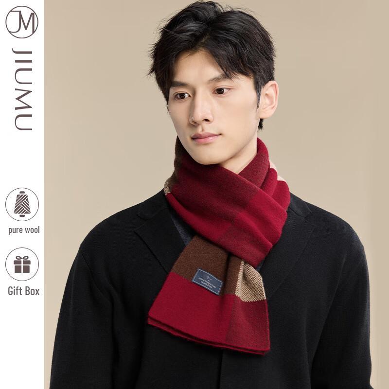 JIUMU Men's Pure Wool Plaid Scarf WY169
