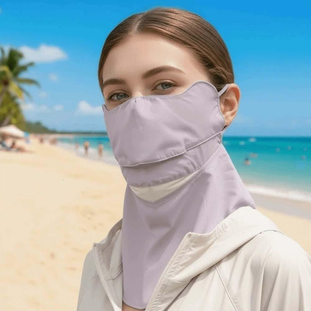 Elastic Sunscreen Mask with Shawl Ice Silk Breathable Sunshade Mask Face Sun Protection  Travel