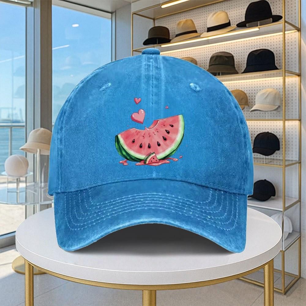 Watermelon Print Baseball Cap Vintage Distressed Cotton Adjustable Unisex Casual Summer Duckbill Hat