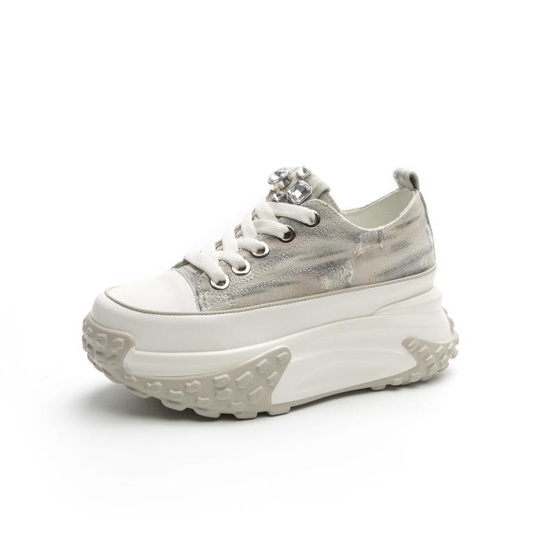 Fashion 2025 New Arrival Women's Leather Vulcanize Shoes with Wedge Heels, Perfect for Sporty and Casual Looks