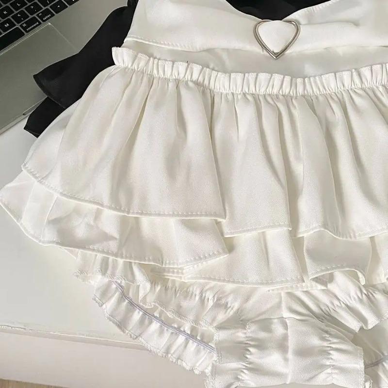 Herz-Schnalle Mehrlagiger Minirock Damen Rüschen Miniröck Kawaii Skort Y2K Japanischer Balletcore