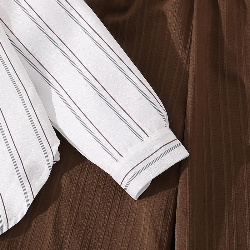 Children's Clothing Autumn New Children's Lapel Striped Long Sleeve Shirt Top Pants Boys and Girls Set