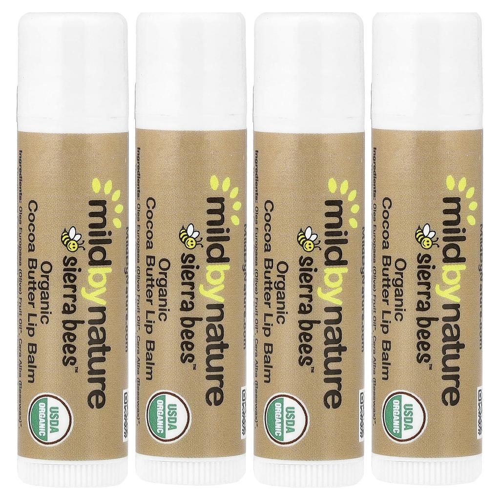 Mild By Nature Sierra Bees™, Organic Lip Balm, Cocoa Butter, 4 Pack, 4.25g (0.15oz) Each