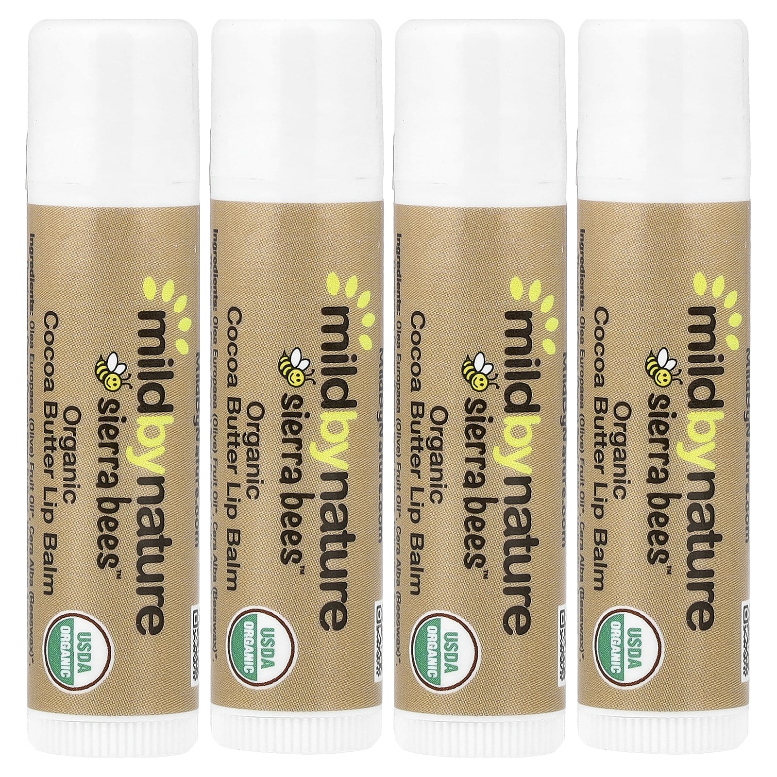 

Mild By Nature, Sierra Bees™, Organic Lip Balm, Cocoa Butter, 4 Pack, 4.25g (0.15oz) Each