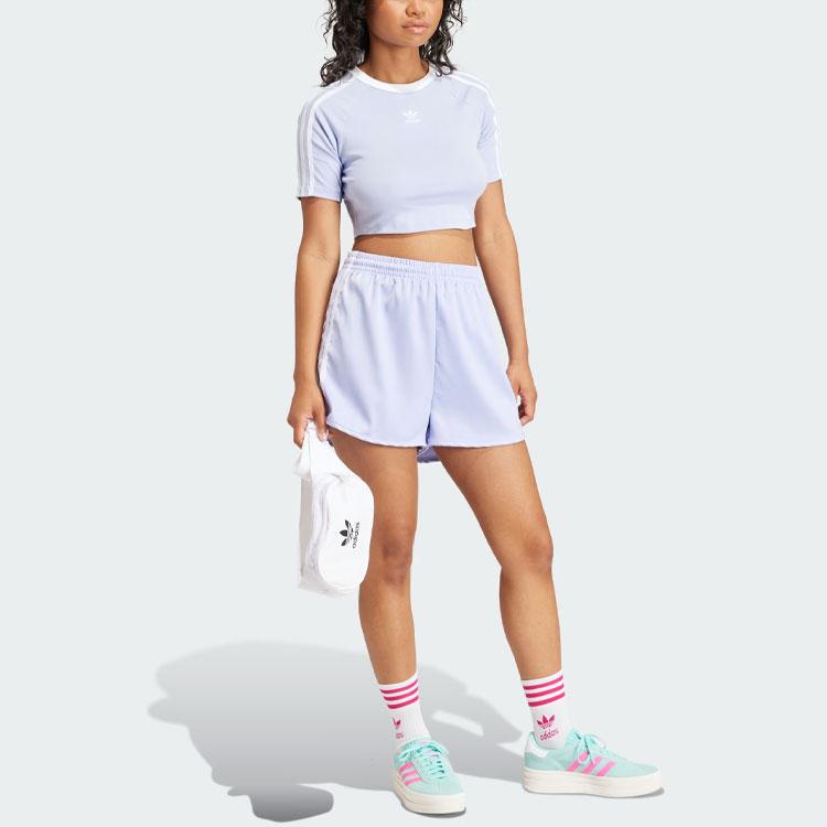 Adidas Originals Striped Colorblock Logo Slim Crop Short Sleeve Shoulder T-Shirt Women Tops Violet IP0658