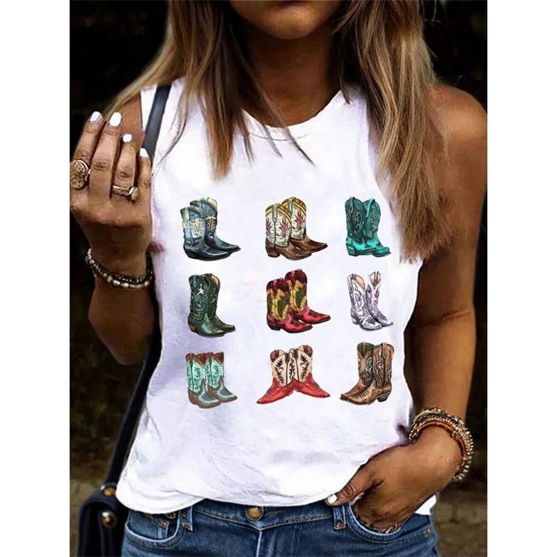 2026 New Women's Crew Neck Tank Top Leopard Print And Love Print Women's Tank Top Street Fashion Women's Casual Tank Top