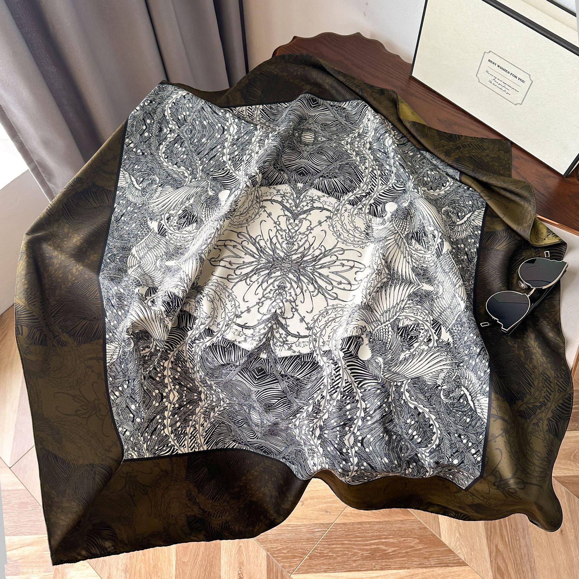 

Высококачественные роскошные шелковые шарфы, повязка на голову, шарфы, шейный шарф для женщин, шелковый шарф с цепочкой, женская декоративная шаль 90*90cm зелёный