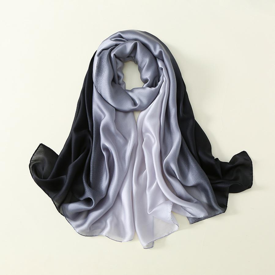 Luxury Brand Solid Color Gradient Silk Scarf Women Fashion Luxury Shawls and Wraps Beach Female Foulard Oversides
