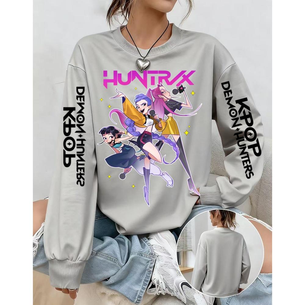 Fashionable Women's Sportswear KPop Demon Hunter Printed Pullover Casual Round Neck Oversized Sweatshirts Women's Clothing