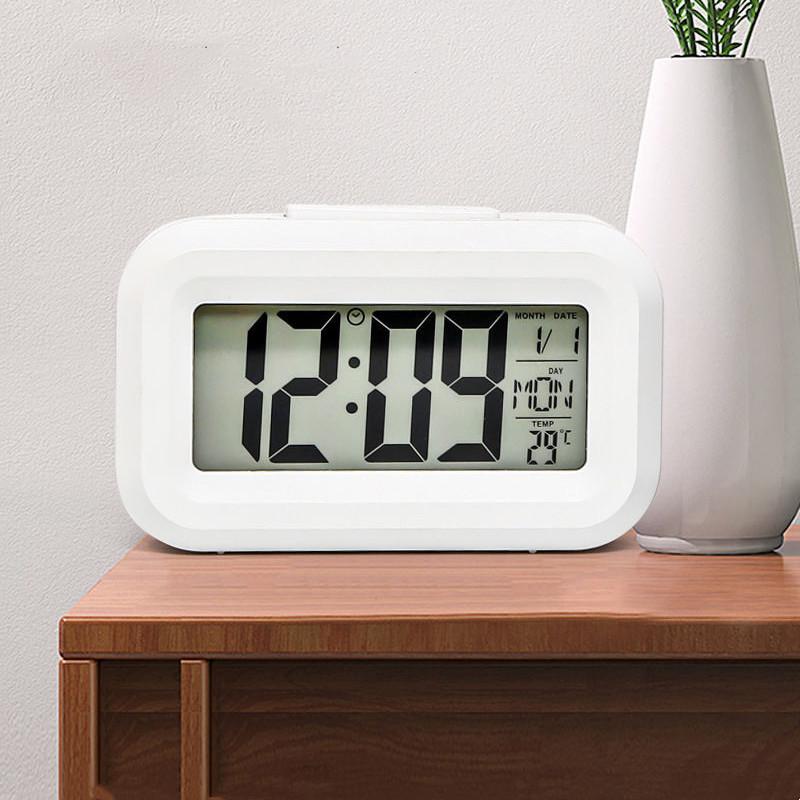 Batteriebetriebener Mini-Digitalwecker, Temperatur, Datum, Woche, Hintergrundbeleuchtung, Schlummerfunktion, Stummschaltung, Tischuhr, 12/24-Stunden-Countdown, LCD-Uhr