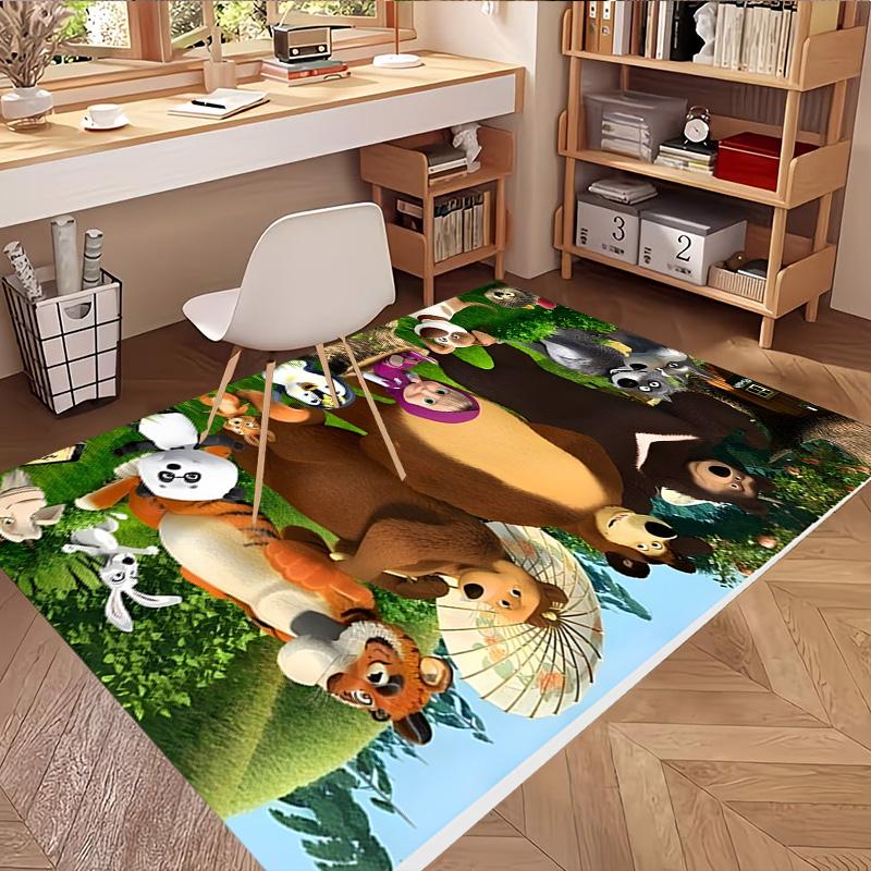 Masha and The Bear Print Rug, Washable Floor Carpet, For Entryway Dorm Laundry Room Office Study, Home Decor Birthday Christmas Gift