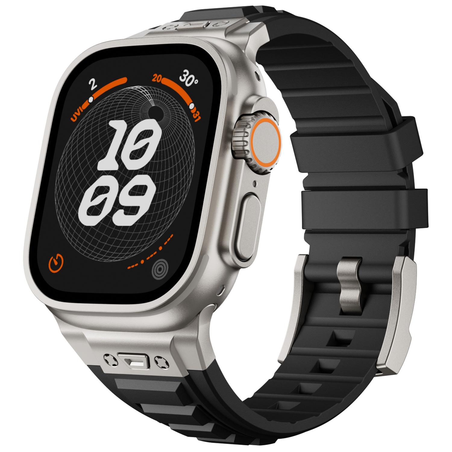 

For Apple Watch 10 46mm/Ultra 2/Ultra 49mm/9 8 7 45mm/SE (2023) SE (2022) SE 6 5 4 44mm/3 2 1 42mm Adjustable Strap Silicone Band Titanium+Black