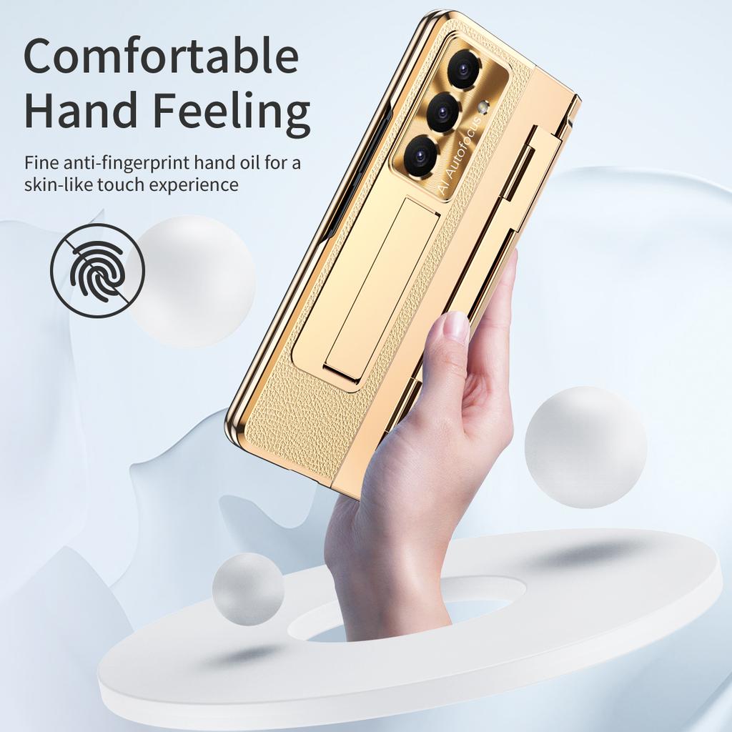 For Samsung Galaxy Z Fold7 5G Case Kickstand Leather+PC Phone Cover with Tempered Glass Film/Stylus