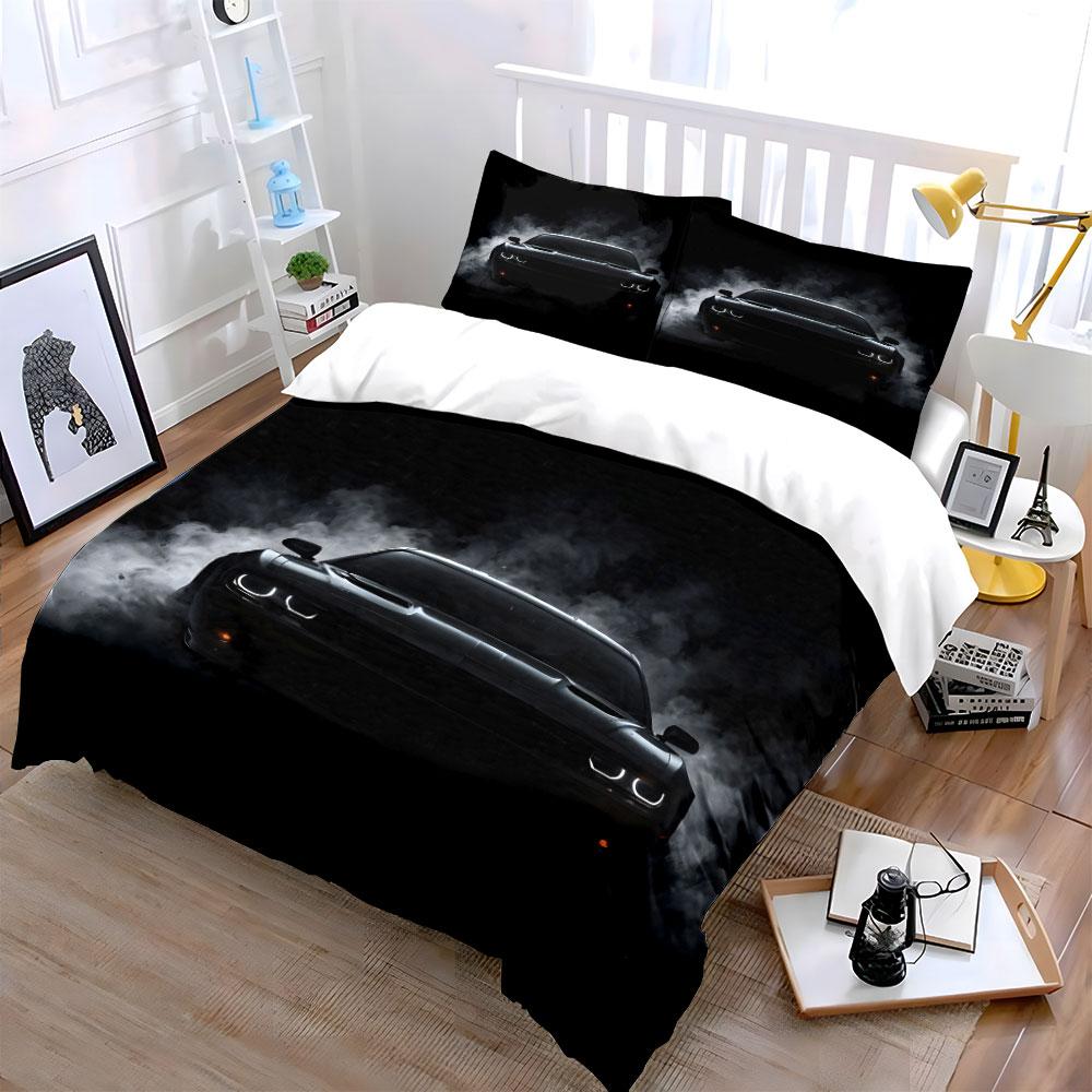 Black Sports Car With Smoky Background Print Soft Comfortable Duvet Cover Bedding Set Included 1*Duvet Cover  2*Pillowcases