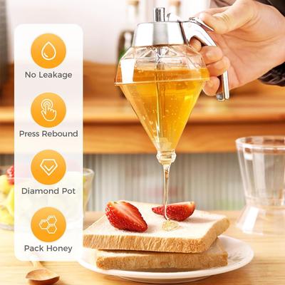 Upgrade Juice Syrup Cup Squeeze Bottle Storage Pot Stand Holder Bee Drip Dispenser Kettle Honey Jar Container Kitchen Accessorie