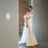 One-Off-shoulder Light Wedding Dress 1011 Summer New Bridal Wedding Dress French Main Tulle Trailing Satin Exit Tulle