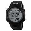 SKMEI Men's Large Dial Sports Watch, 5 ATM Water Resistant, Digital Display, LED Light, Date, Day of the Week, Calendar, Alarm, Plastic Strap, Black