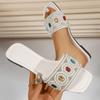 Luxury Colorful Big Rhinestone Decoration Slides Women 2025 Summer Square Toe Low Heel Slippers Pearl Chain Beach Sandals Women