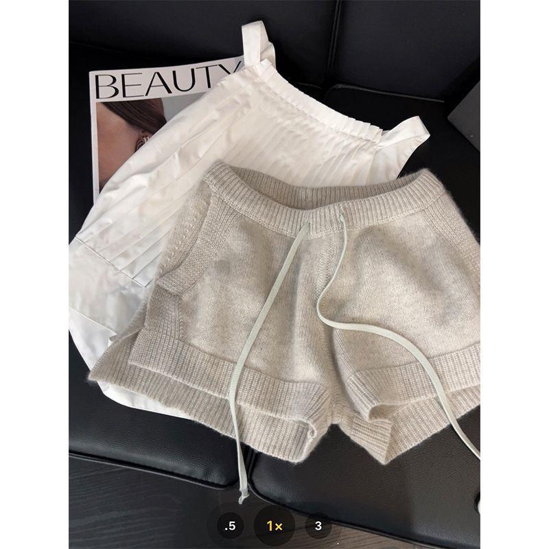 

Women s 2025 Summer Spicy American Slim Knit Low-Waist Drawstring Casual Shorts S светло-серый