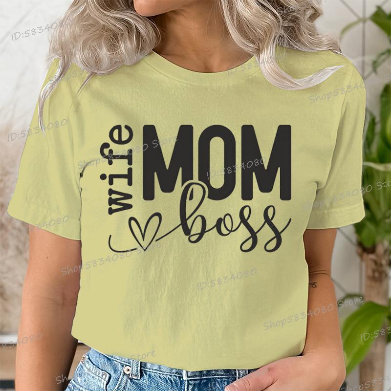 Mom Wife Boss Graphic T Shirts Women Blessed Mama Short Sleeve Tee Mom Life Classic Tops Tees Happy Mothers Day Funny T Shirts