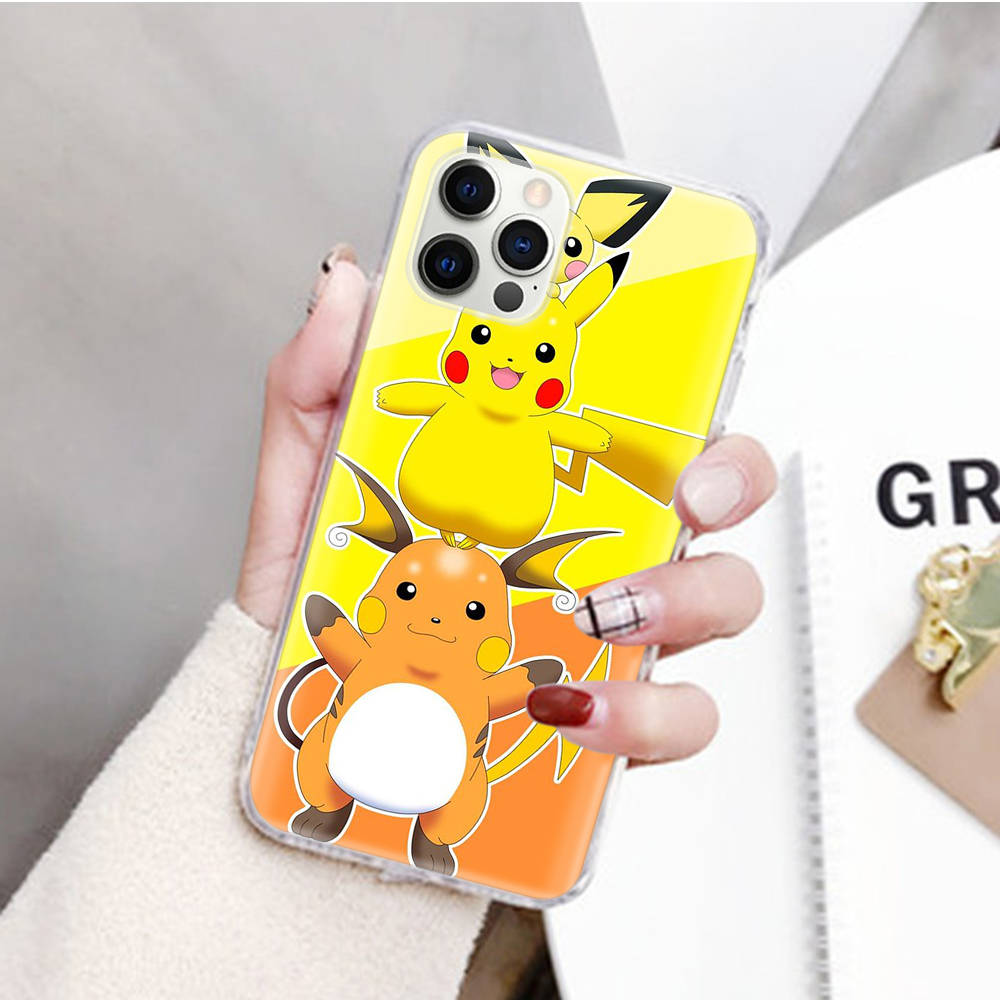 JP36 Pikachu Pokemon Transparent Case for Samsung A04 A14 A23 M33 M53 Realme 10 9 C35 C55 VIVO Y02 X80 Infinix Hot 30 Note 11 Tecno Spark 8P Pro