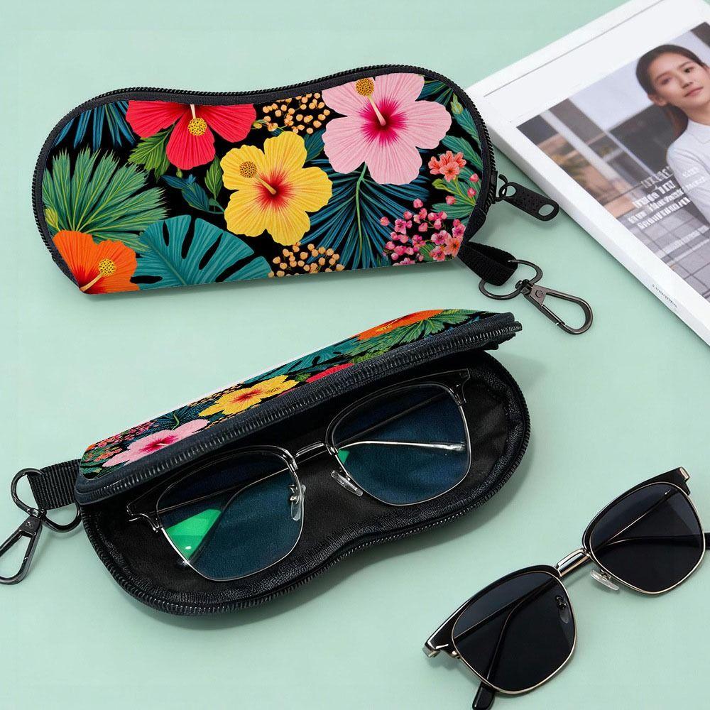 Durable Colorful Flowers/Leaf Glasses Case Soft Shell Zipper Glasses Protective Shell Glasses Bag