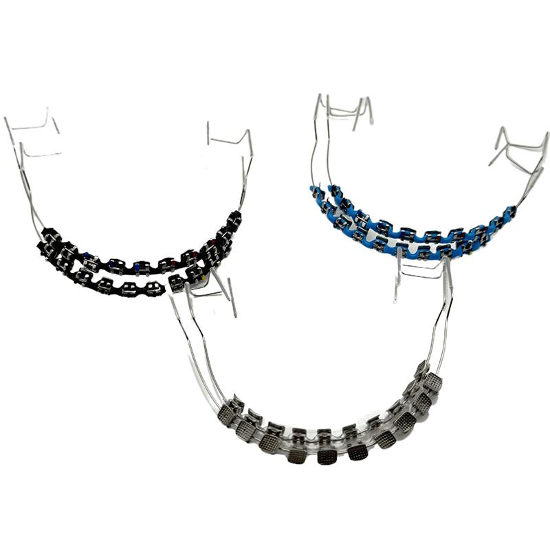 1 Pereche Aparate Dentare Metalice Arc cu Cârlige Bracket Metalic și Ligaturi Ortodontice Colorate Decor Temporar pentru Dinți