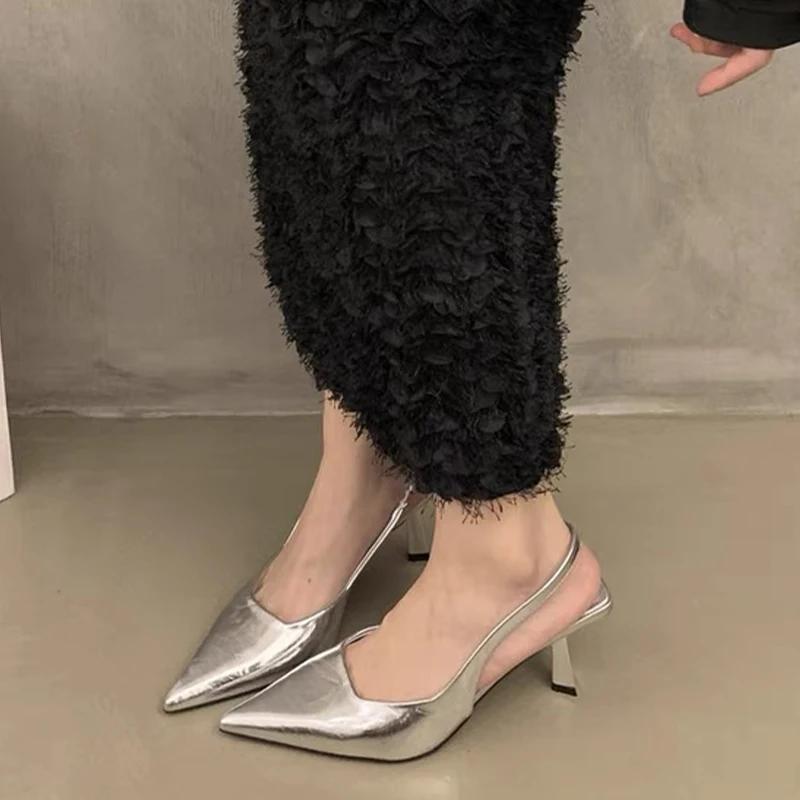 Fashion Leopard High Heels Shoes Women Sandals Pointed Toe Dress Party Shoes Designer New Mules Slippers Summer Sexy Pumps Zapatos Mujer