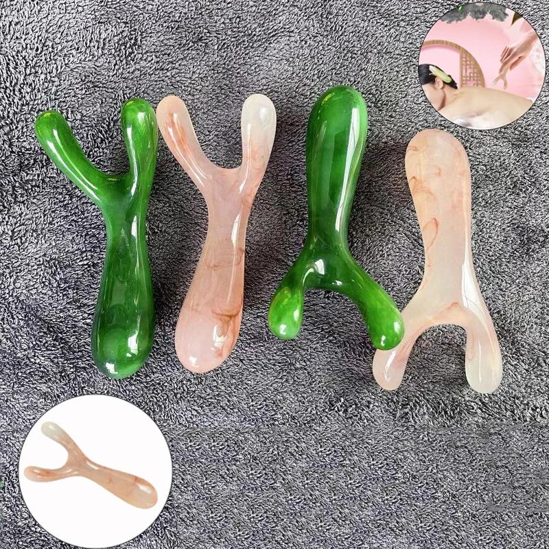 Pedra de resina para lifting facial, guasha, raspagem facial, garfo em forma de y, placa de massagem, ponto de gatilho, massageador de nariz