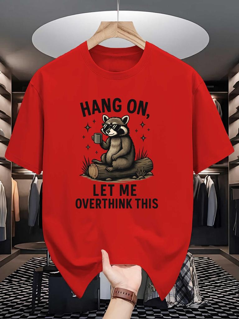 Unisex Crew Neck Tee Cool Raccoon Slogan Cartoon Graphic Print Soft Cotton Loose Short Sleeve Summer Casual Male Streetwear Tops