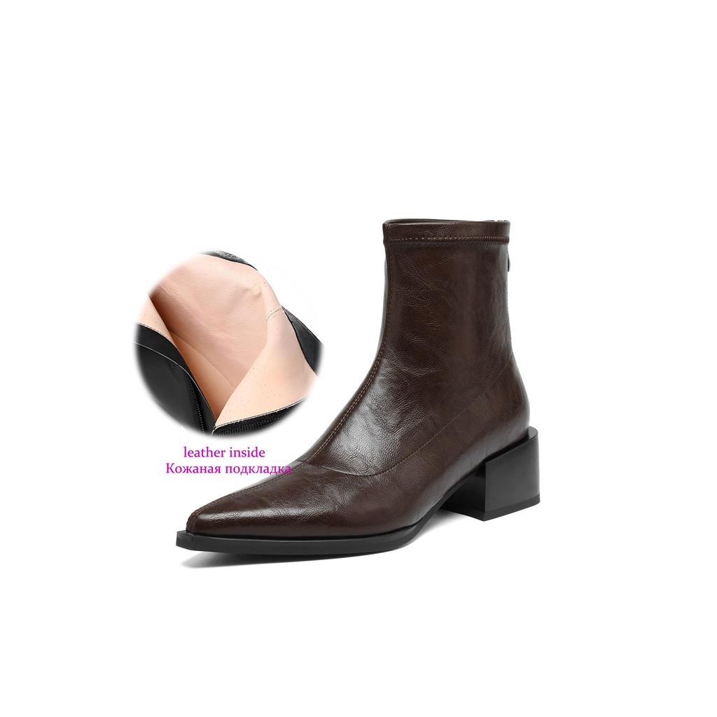 Krazing Pot Microfiber Pointed Toe Thick Heels Chelsea Boots Size 42 Zip Beauty Lady Women Stretch Ankle Boots