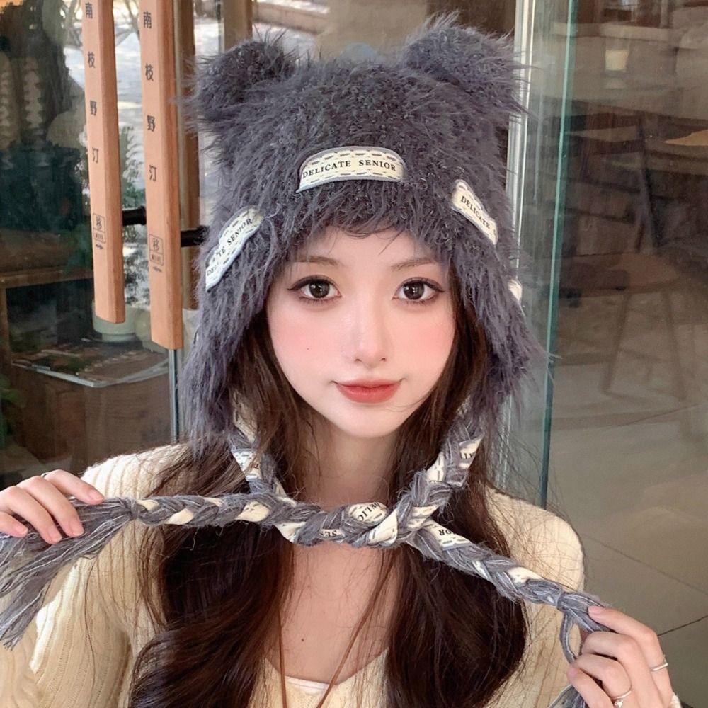 Cold Protection Warm Bear Ear Hat Thicken Winter Anti Cold Plush Hat  Women Accessories