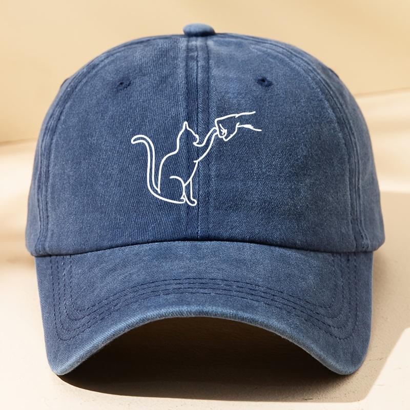 Ladies Cartoon Cat Five Finger Print Washed Distressed Baseball Cap Sun Hat Casual Outdoor Sports Cap