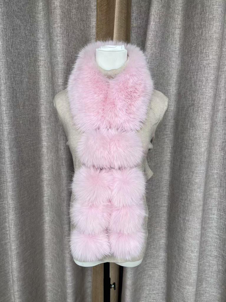 Magnetic Faux Fox Fur Scarf with Pom-Poms - Double-Sided Plush Shawl for Autumn/Winter.