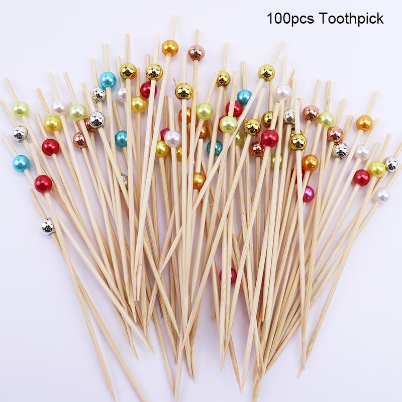 

100 шт., белый жемчуг, бамбуковые палочки для еды, фруктов, свадебная вечеринка, одноразовые торты, десерт, коктейльные палочки, шведский стол, кекс, зубочистка, шпажка