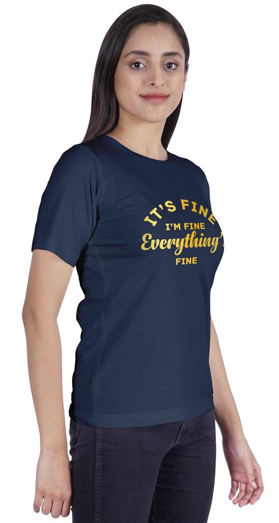 Inkmeso Crew Neck T-shirt   Its Fine I'm Fine Everything Is Fine" Letter Printed Inspirational Jersey Top For