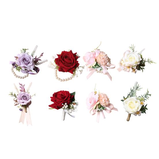 Europäisches Weißes Rosen-Anstecker & Handgelenk-Gesteck Set, Künstliche Seidenblume für Bräutigam Braut Brautjungfer, Outdoor-Hochzeitsfeier Dekoration