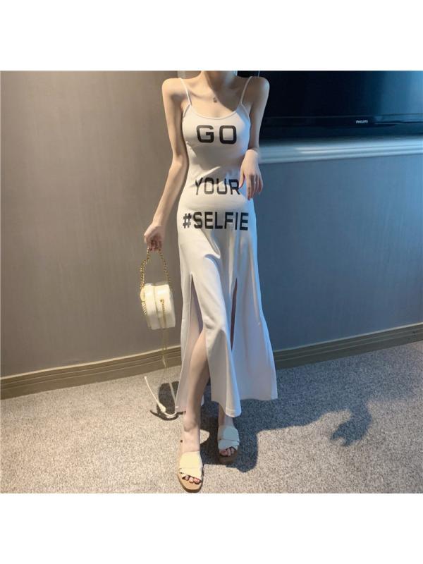 

Женское летнее платье миди без рукавов с буквенным принтом и тонкими бретельками One Size