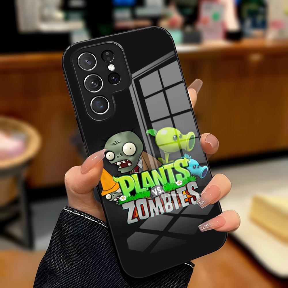 P-Plants Vs. Zombies Phone Case For Samsung S25 Plus S20 S20 Plus S22 Ultra S23 FE S21 Plus S21 Ultra Glass Cover