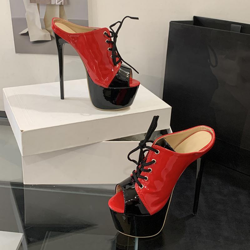 Fashion Liyke Summer 16CM Super High Heels Modern Slippers For Woman Lace Up Peep Toe Platform Sandals Women Banquet Party Shoes Pumps