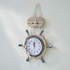 Vintage Mediterranean Ship Wheel Wall Clock - Distressed Wooden Decor for Living Room or Bar