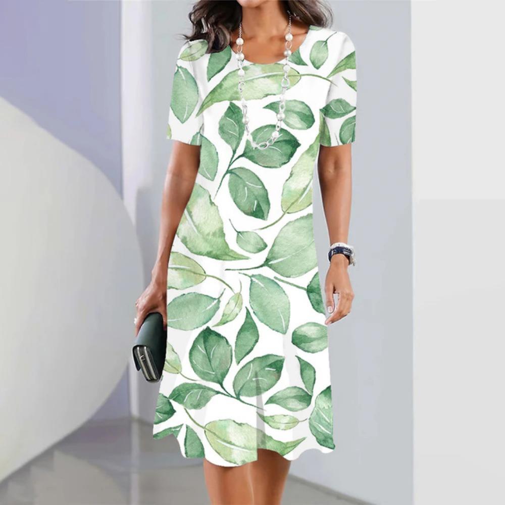 New Dress Fashion Woman Summer White 3D Printing O Neck Short Sleeve Sundresses Casual Vestidos Loose Maxi Dress