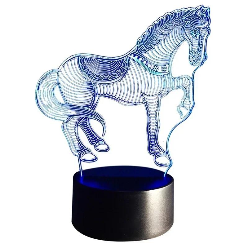 

3D ночник с изображением животных, ночник с изображением лошади, зебры, 7 цветов, меняющий светодиодный настольный светильник, подарок содержит светодиодные аксессуары